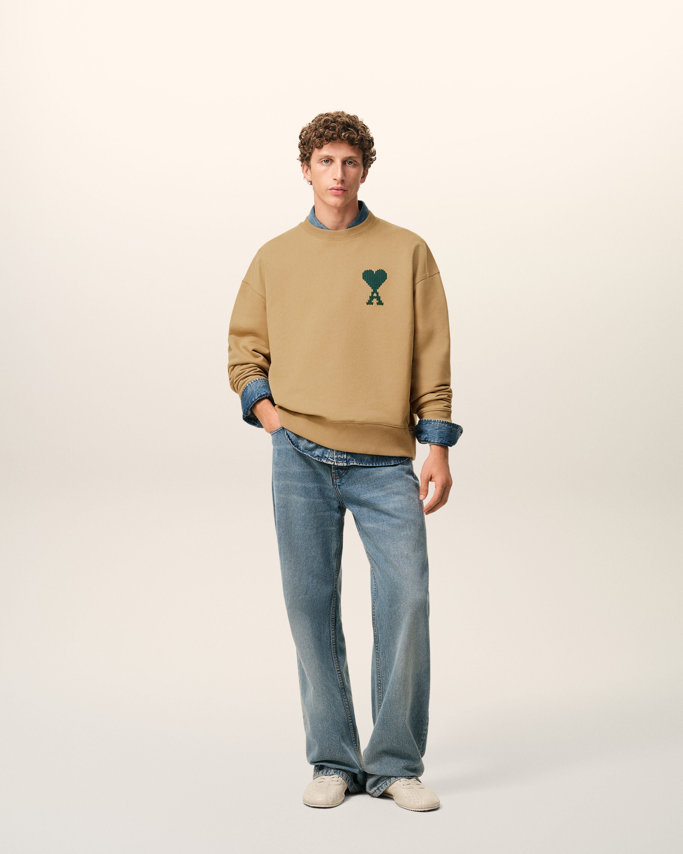 CAMEL / EVERGREEN Suéter Bege de Algodão Ami De Coeur | Ami Paris