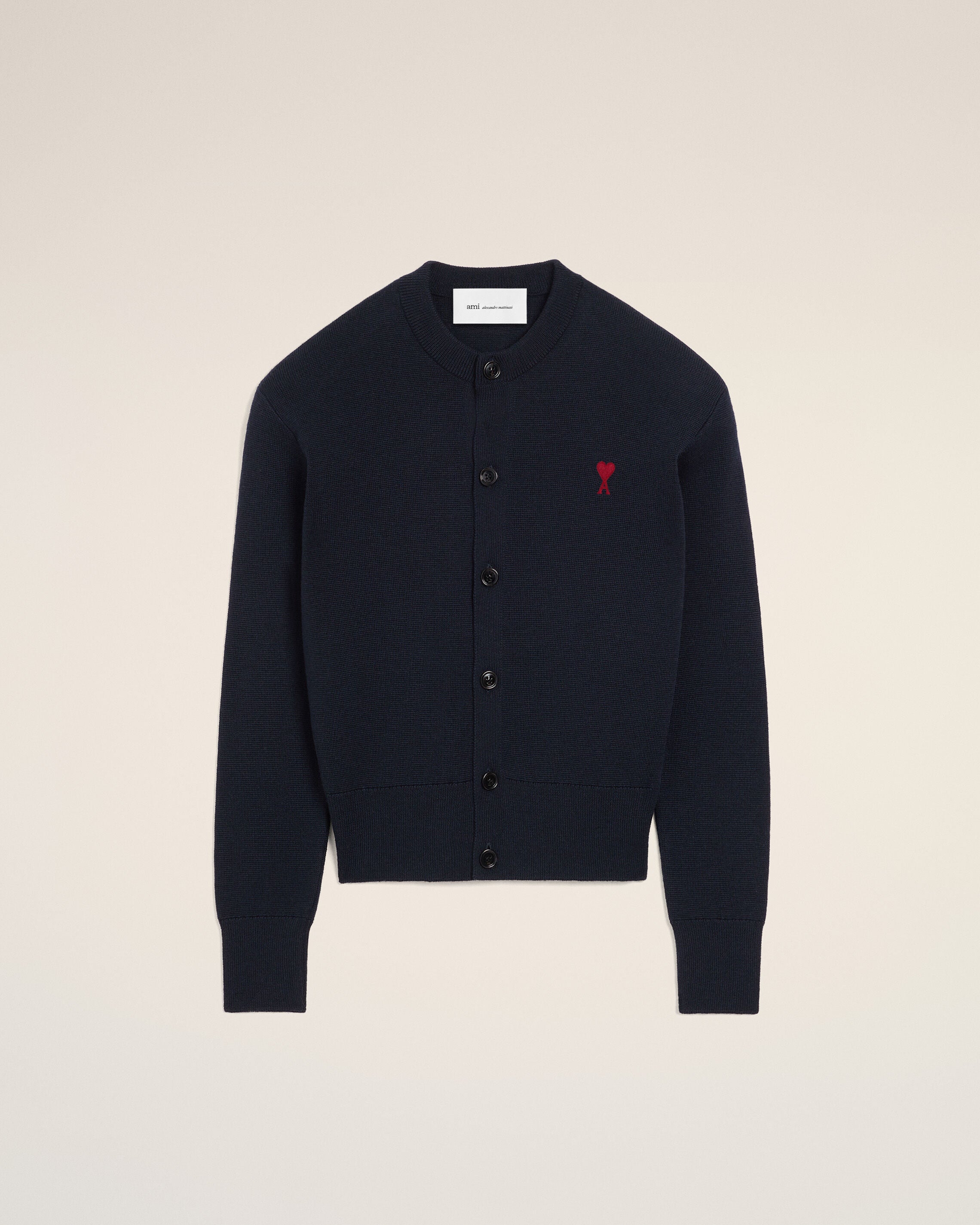 Cardigã em malha de lã merino Azul NAVY/VERMELHO | AMI PARIS