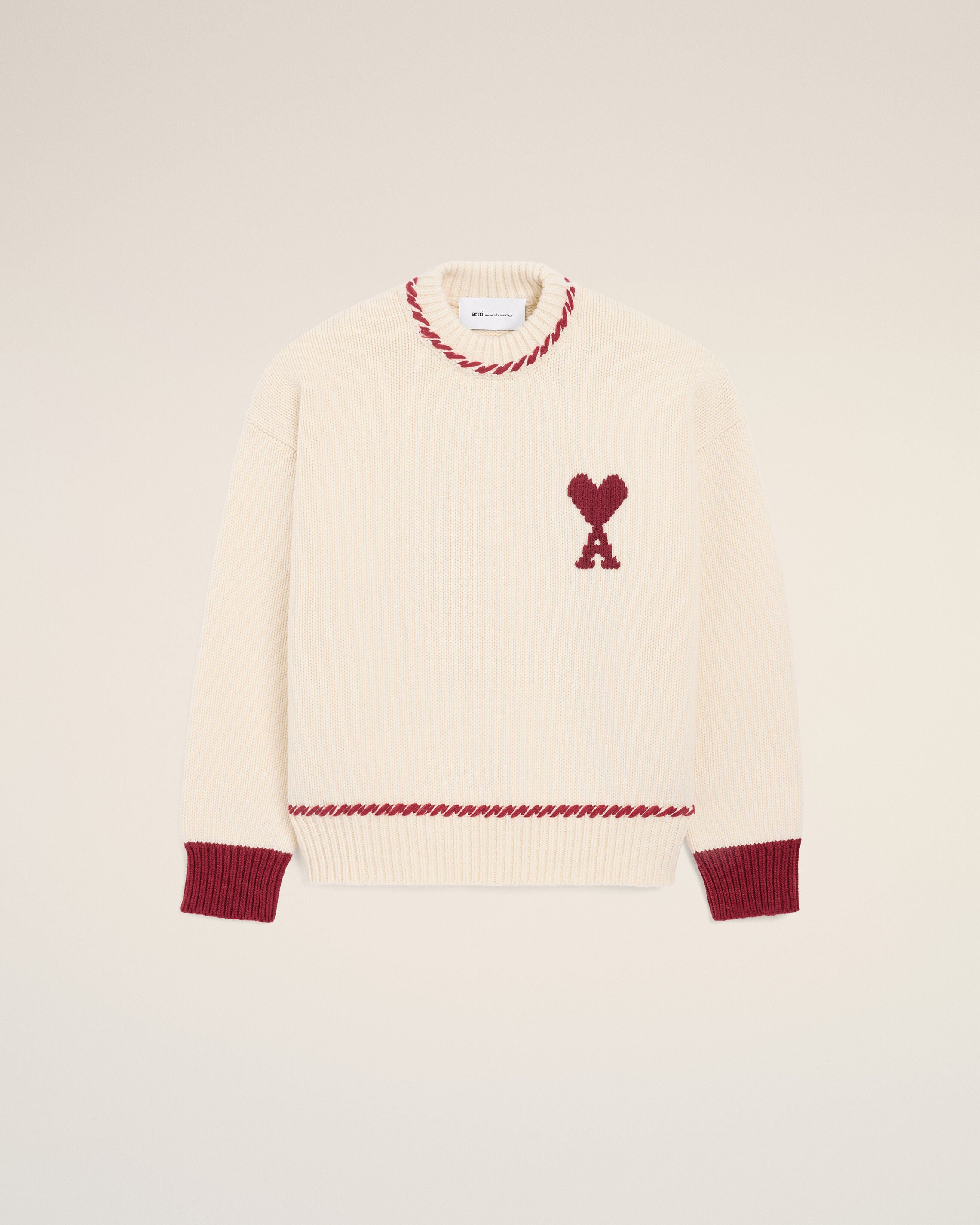 MOONLIGHT / SUNSET RED Suéter de Algodão Branco Ami De Coeur Crewneck | Ami Paris