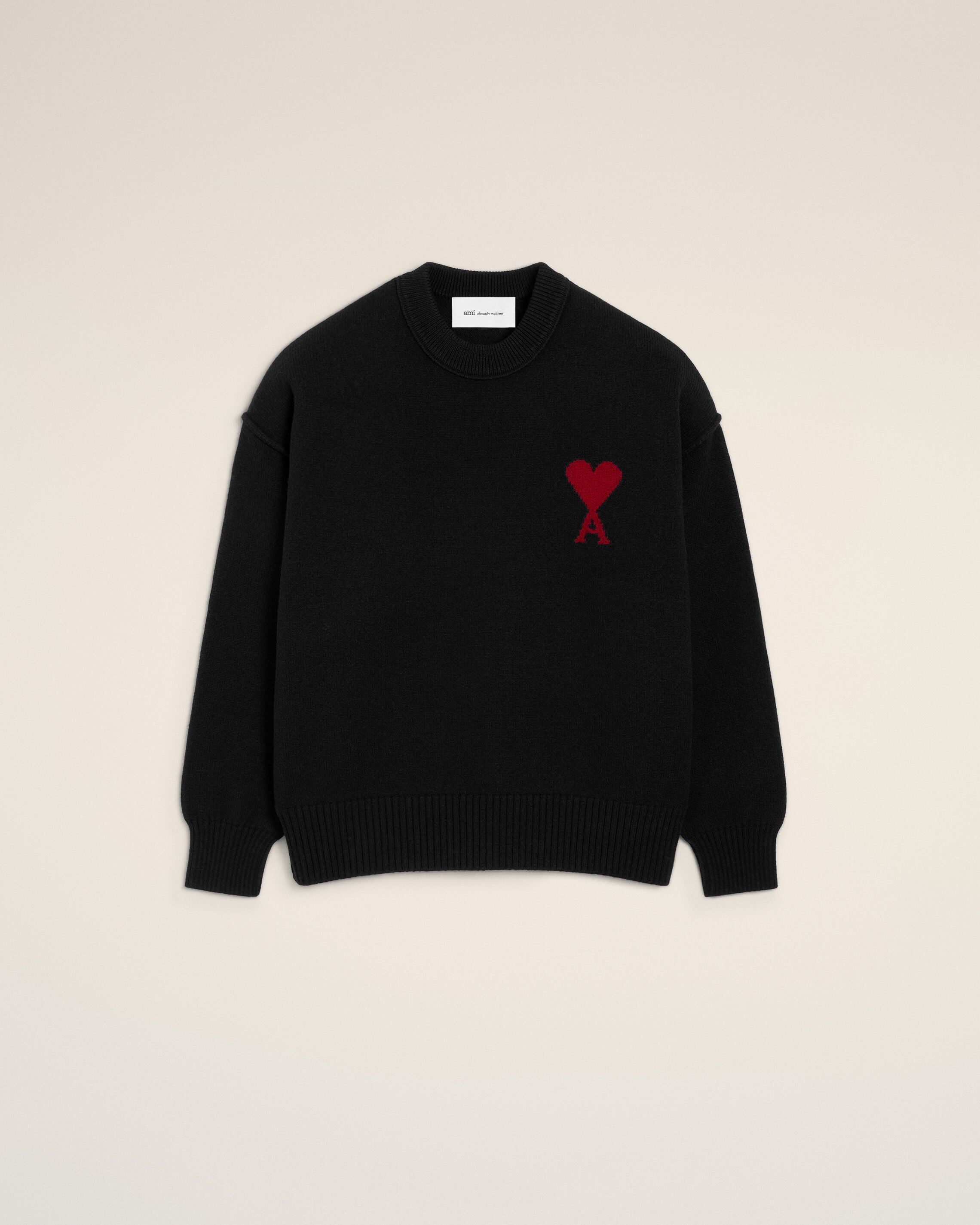 MOLETOM CREWNECK DE LÃ, PRETO/VERMELHO AMI PARIS | AMI PARIS