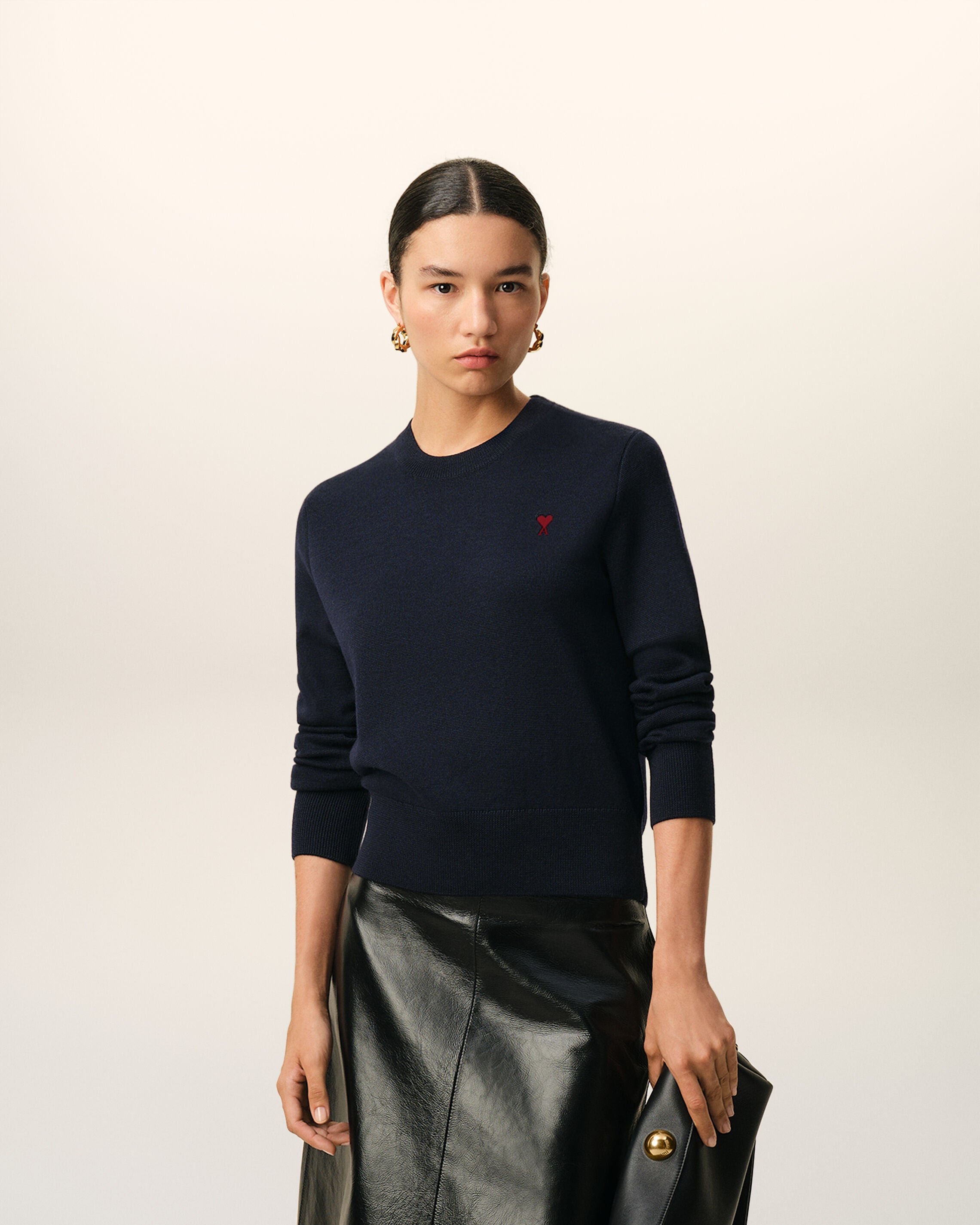 Pulôver de Malha de Lã Azul NAVY/VERMELHO | AMI PARIS
