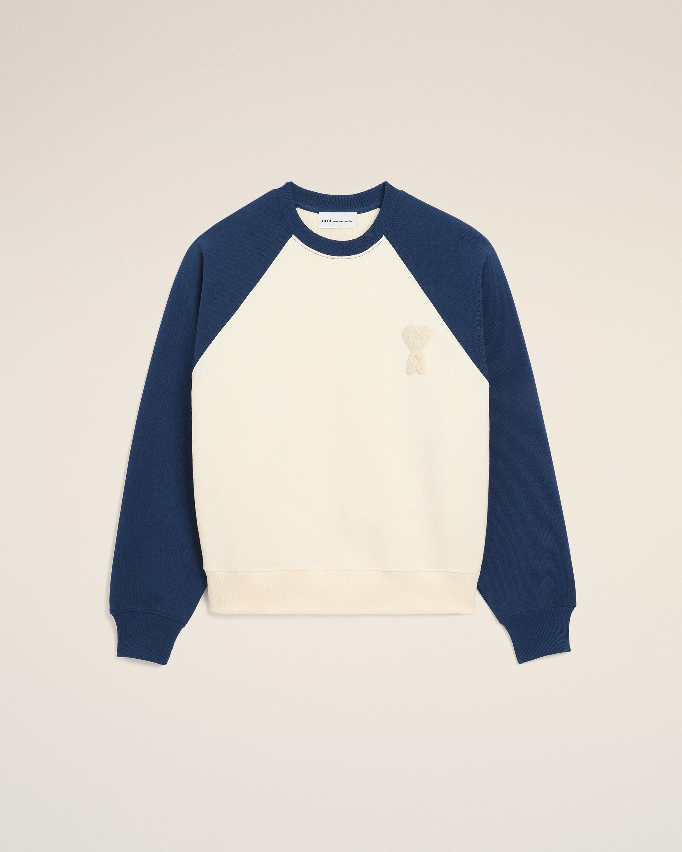 CAMISA DE MOLETOM AMI DE COEUR BRANCA E AZUL EM ALGODÃO MALHA BRANCA/INK | Ami Paris