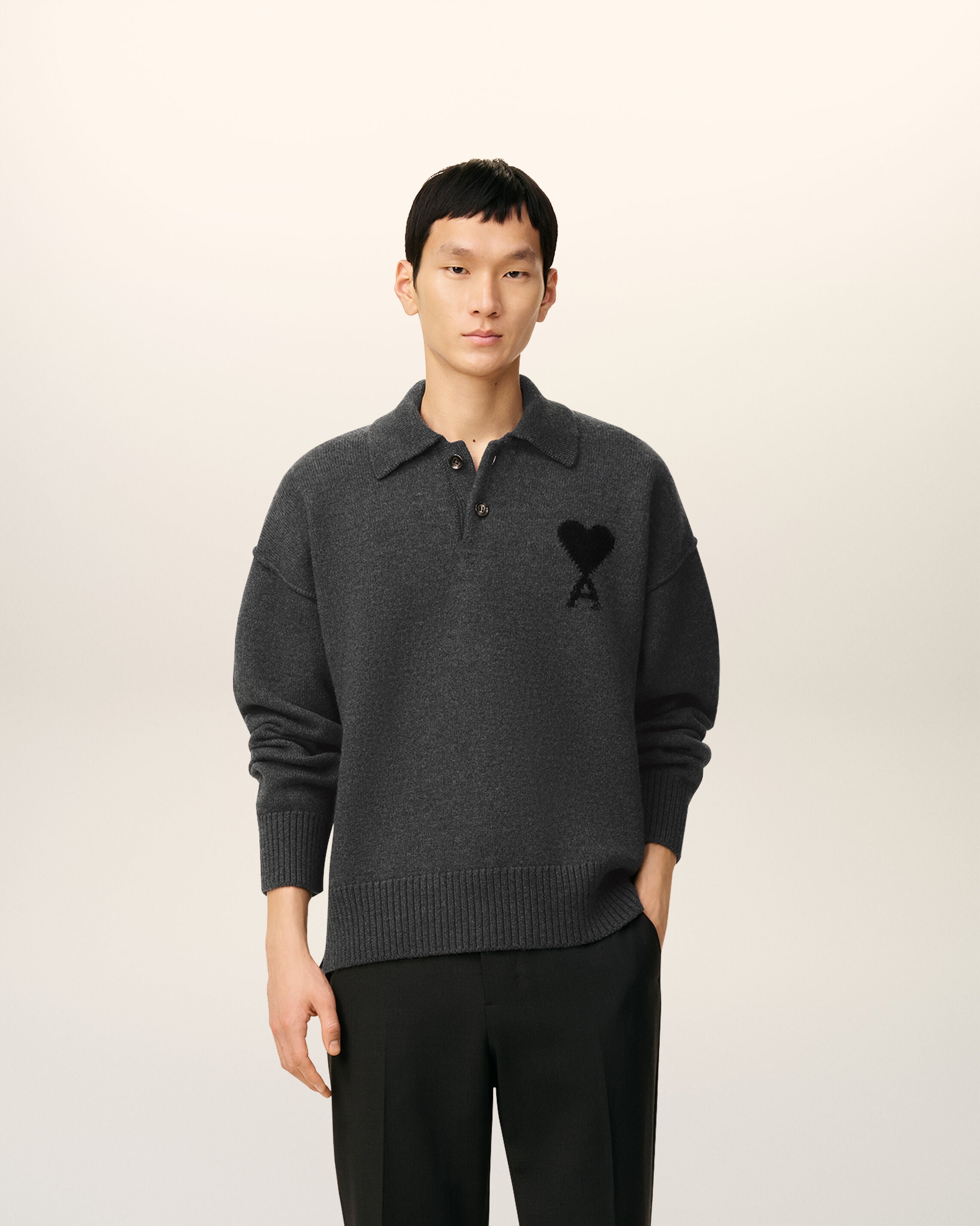 Polo de Lã Cinza Heather / Preto Ami De Coeur | AMI PARIS