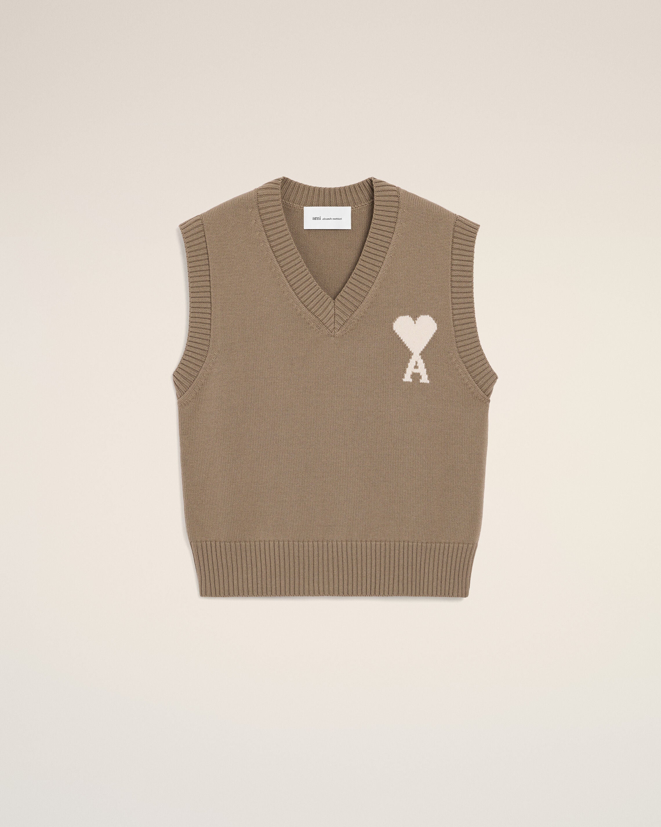 Sweater Bege Taupe/Branco Bege de Lã e Algodão Sem Mangas Ami De Coeur | Ami Paris