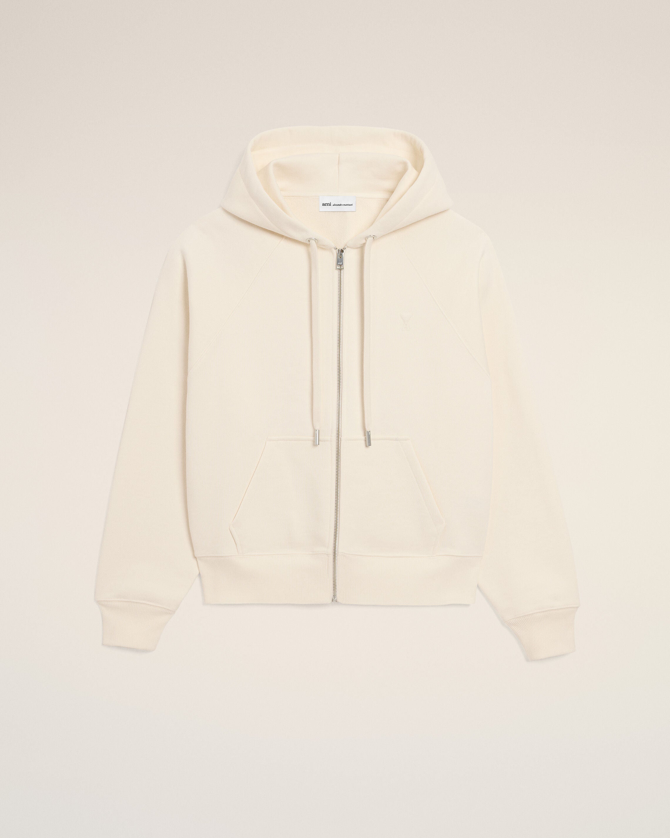 WHITE CREAM Hoodie de Algodão Branco com Estampa Ami De Coeur com Zíper | Ami Paris