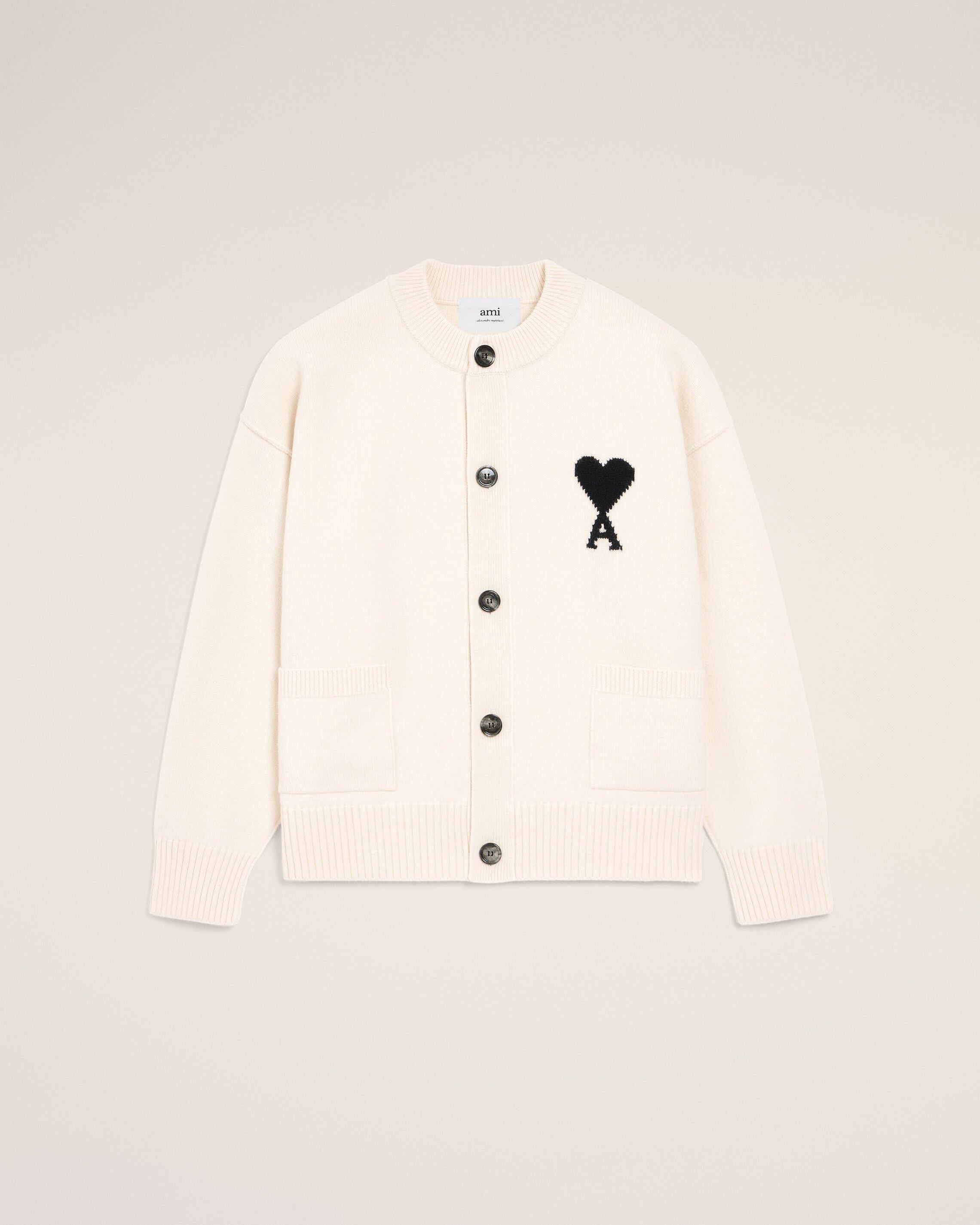 Cardigã Offwhite/Black de Lã Branca Ami De Coeur | AMI PARIS