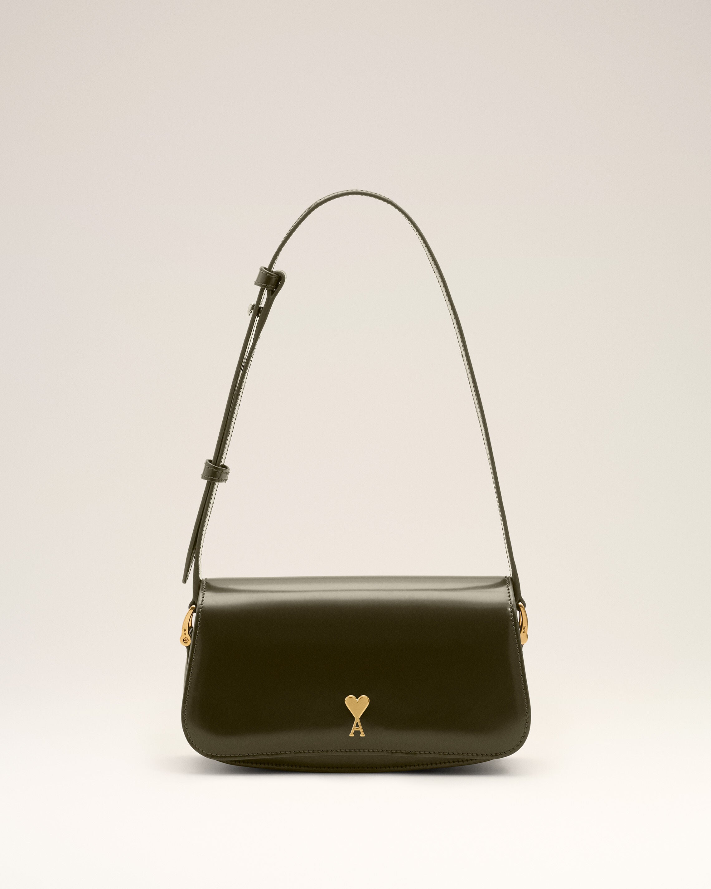 Bolsa de Ombro Paris em Couro de Vaca Verde Escuro Khaki | Ami Paris