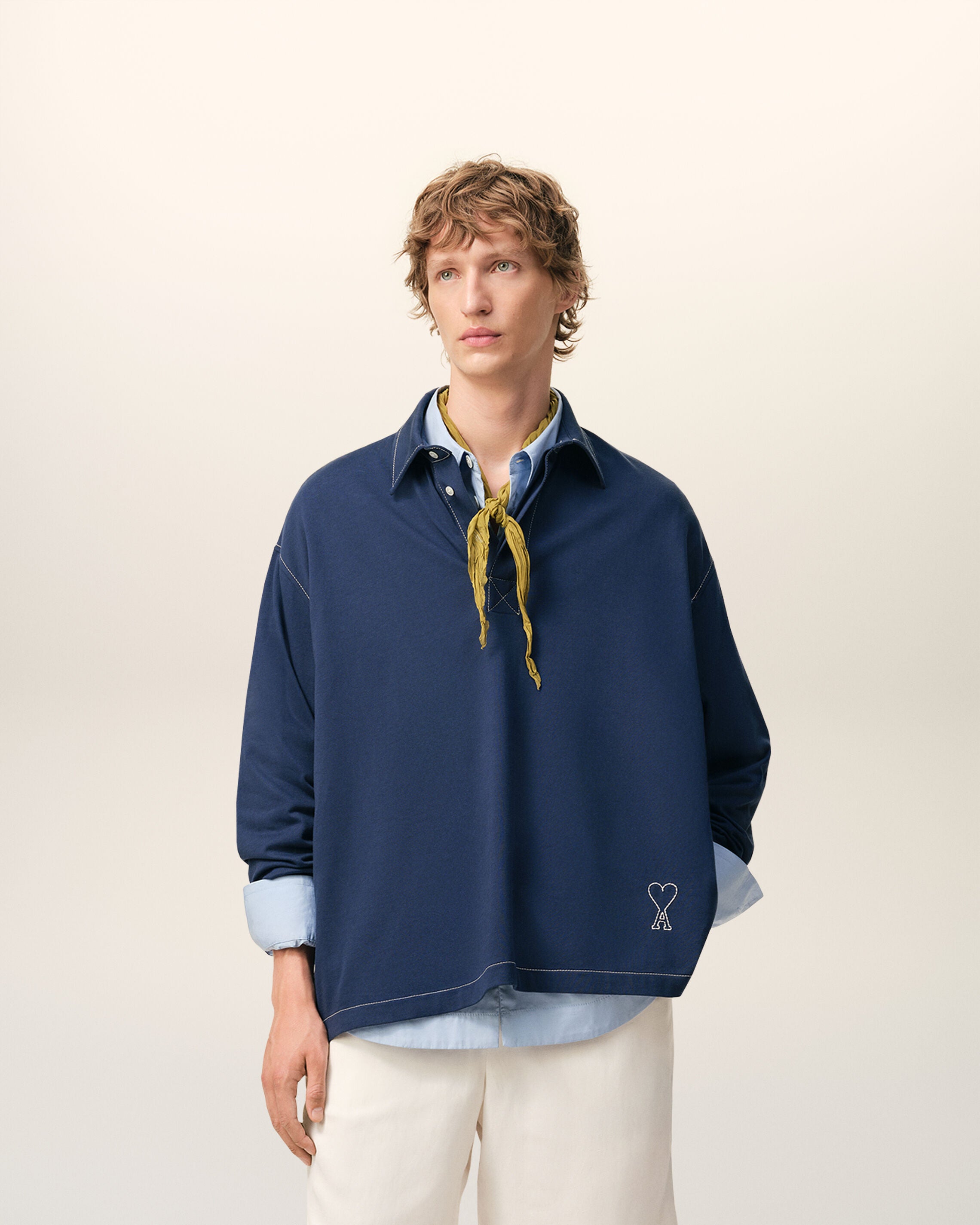 Camisola de Polo de Algodão Azul-Íntimo com Mangas Compridas Ami De Coeur | Ami Paris