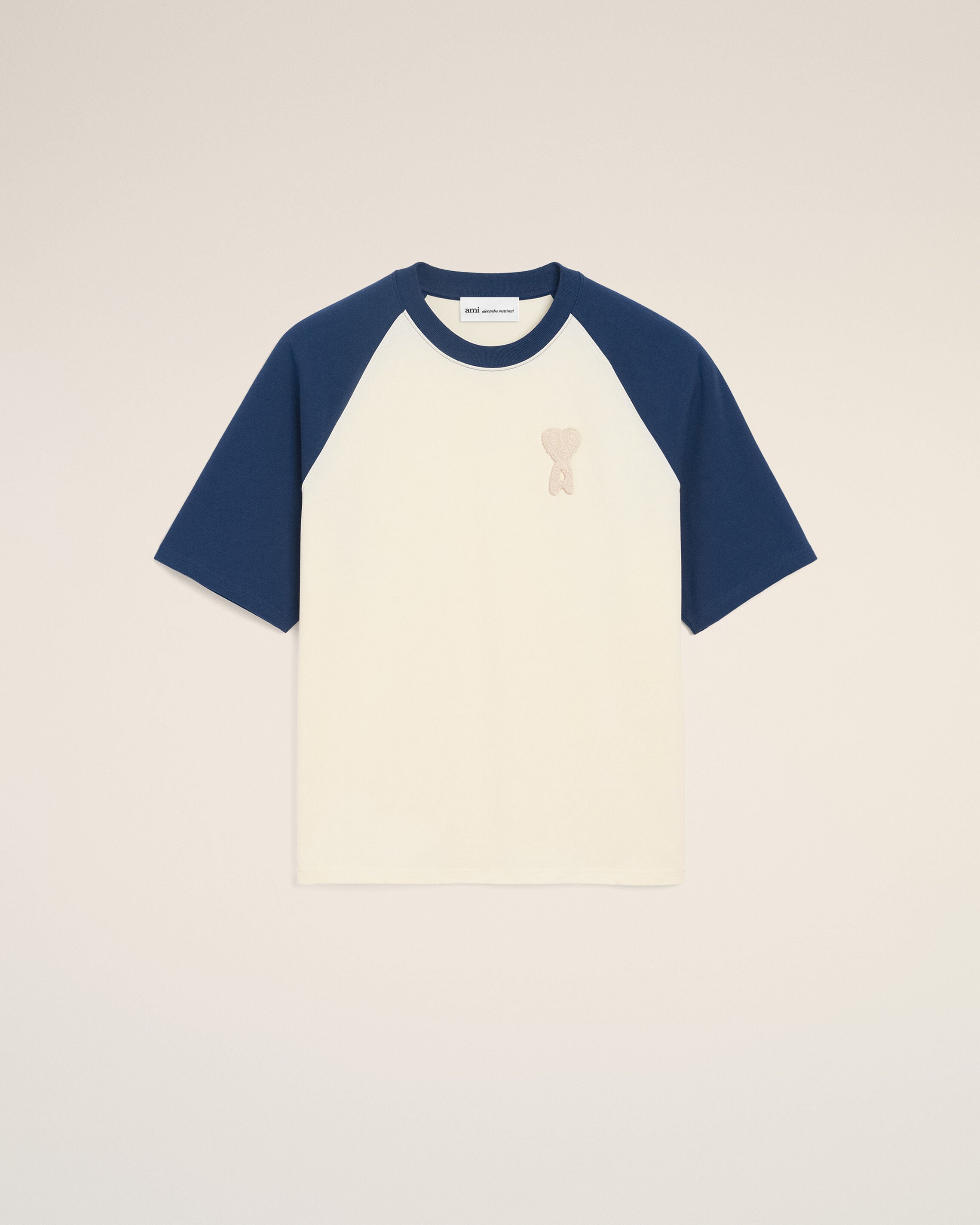 CAMISA DE MALHA COM PATCH AMI DE COEUR DE ALGODÃO BRANCO E AZUL / TINTA BRANCA | Ami Paris