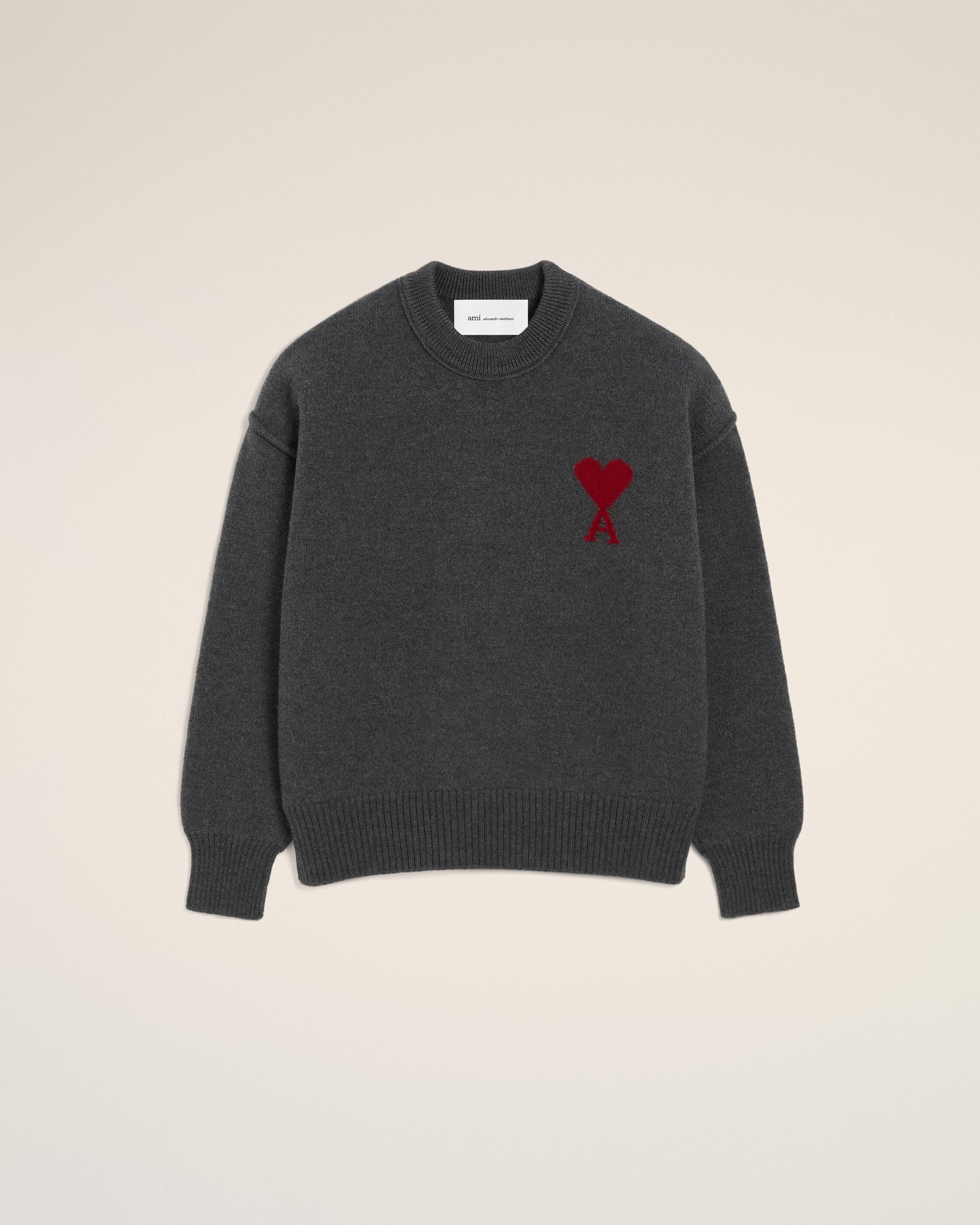 Moletom Crewneck de Lã Cinza-Âmbar/Verde-Âmbar com Ami de Coeur | AMI PARIS