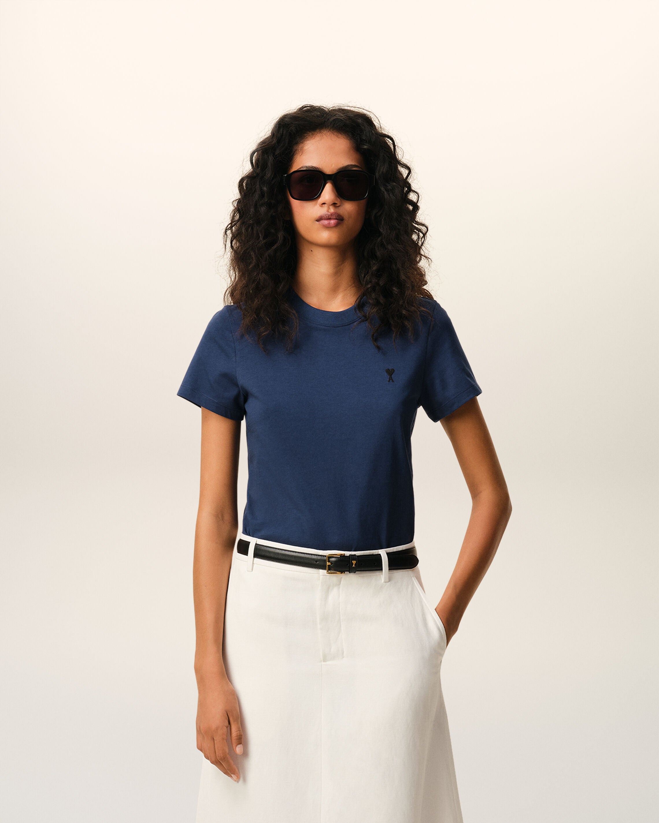 T-shirt cropped de algodão azul-escuro Ami De Coeur | Ami Paris