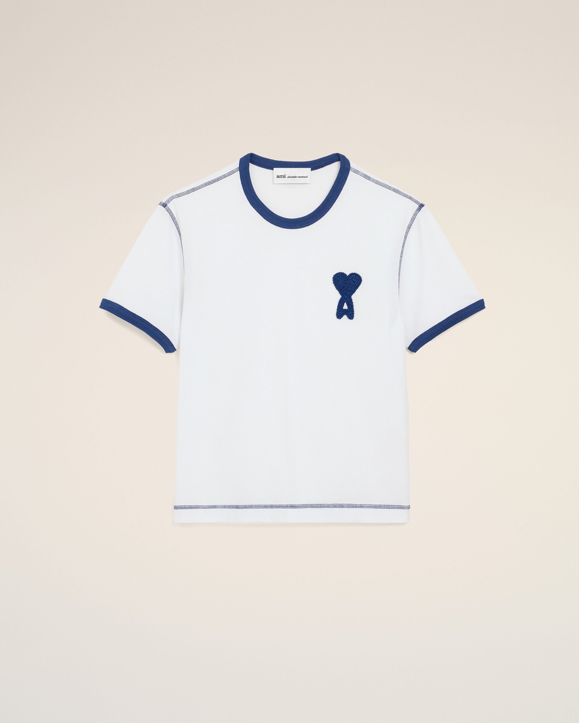 Camiseta de Malha Ami De Coeur Branca/Ink em Algodão Branco | Ami Paris
